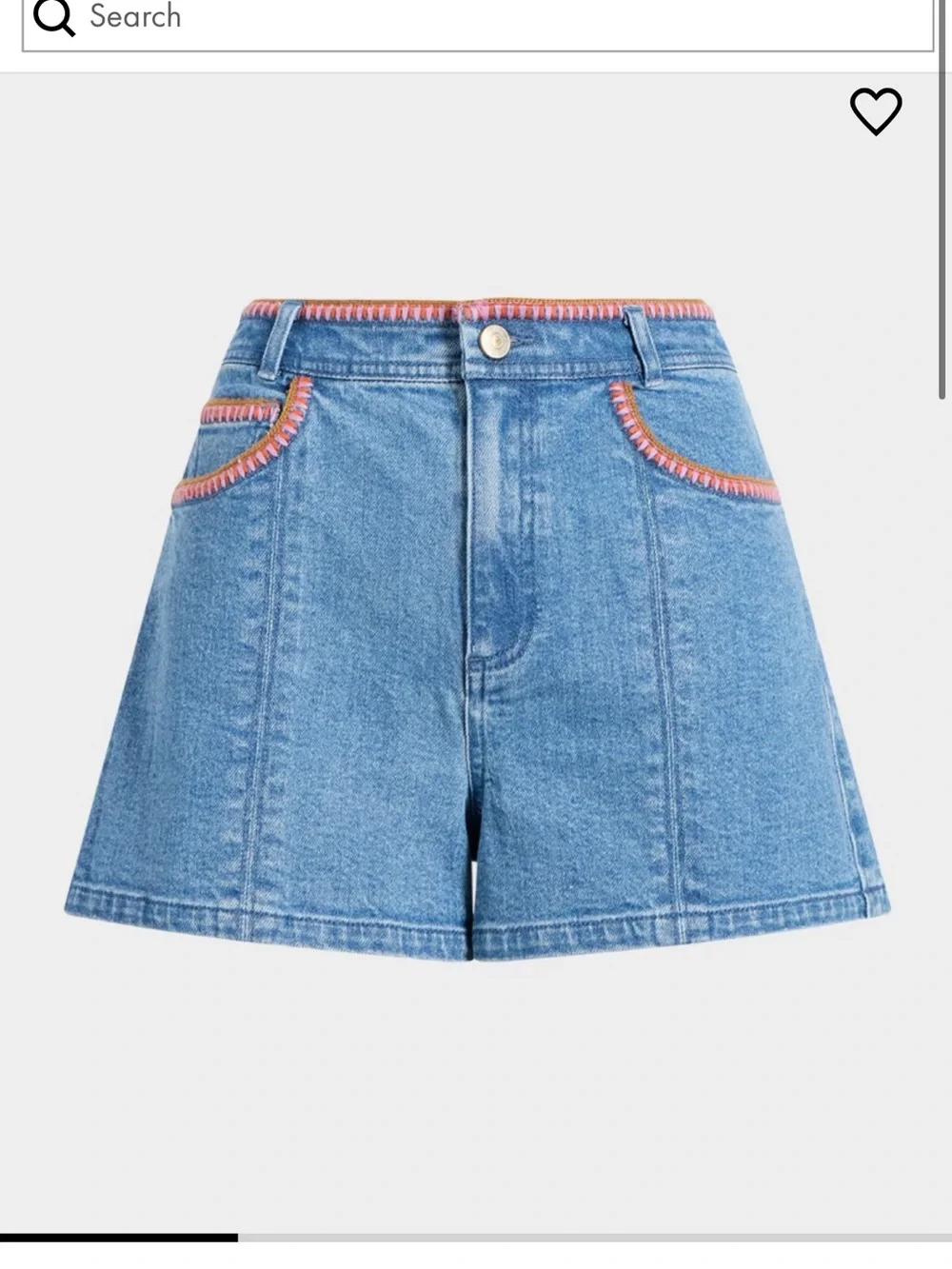 cinq a sept Blue Denim High-Waist Shorts with Pink Trim - Picture 1 of 3
